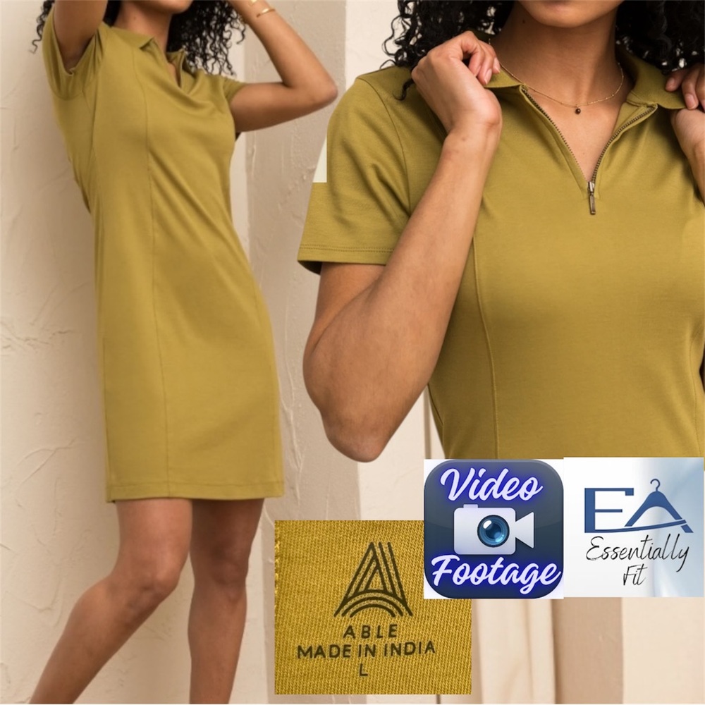 ABLE Jules Tennis Dress Fern Green 100% Supima Cotton Interlock Polo Mini